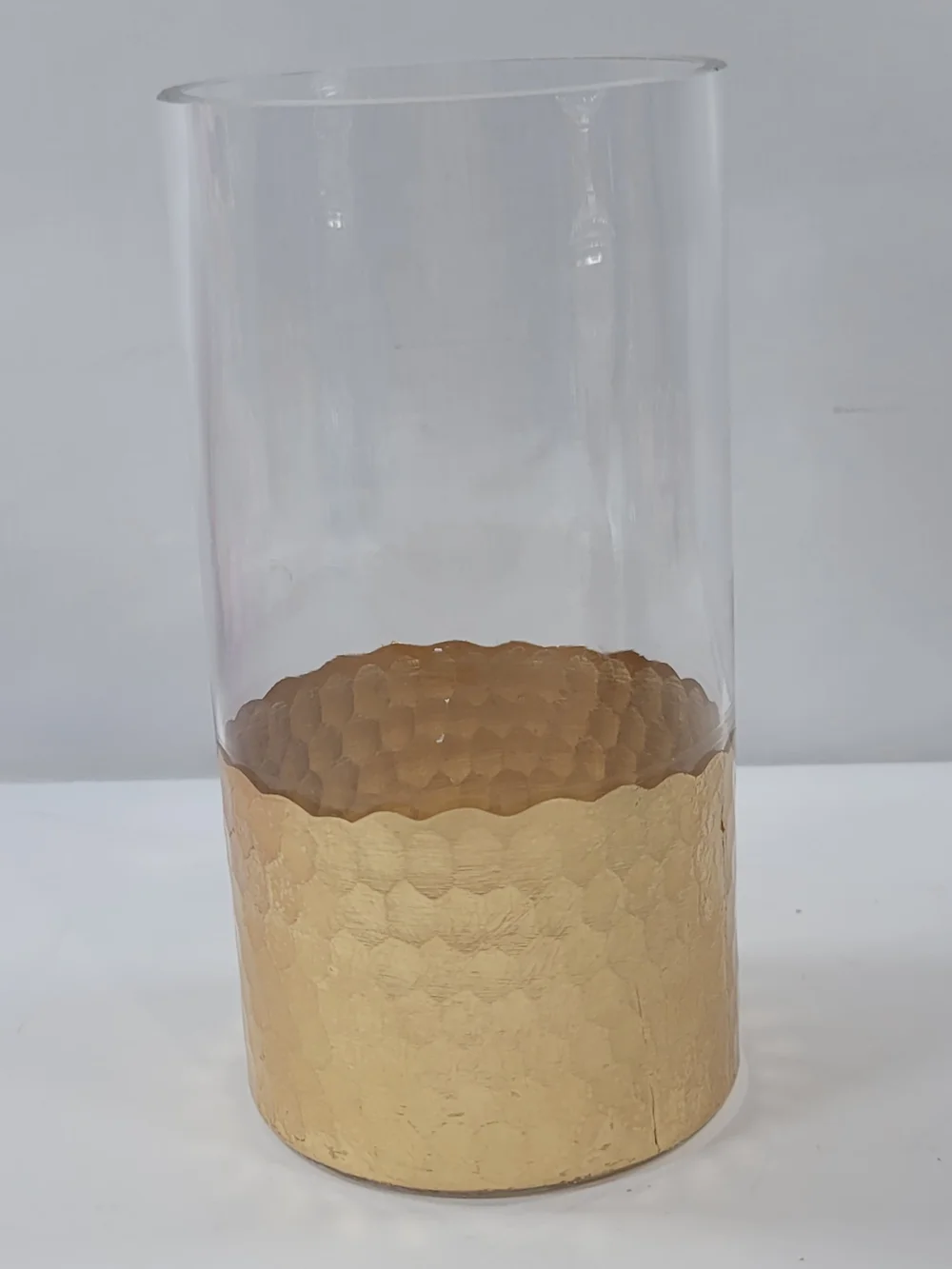 Clear Glass Vase Gold Honeycomb Style Bottom